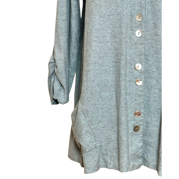 Fenini Green Cotton Lightweight 3/4 Sleeve Button Front Cardigan Medium - Picture 2 of 7